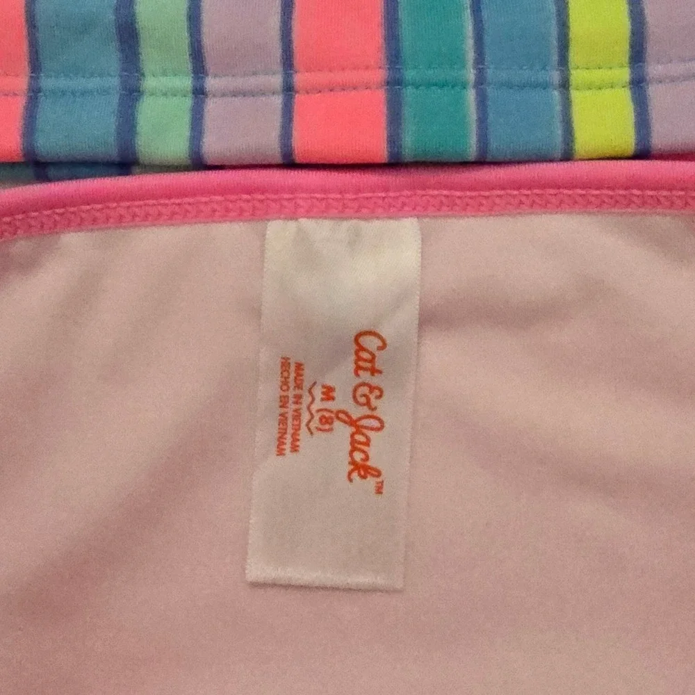 Cat & Jack Girls Striped Tankini 2pc Swimsuit Set Ruffle Straps Pink Blue M 8